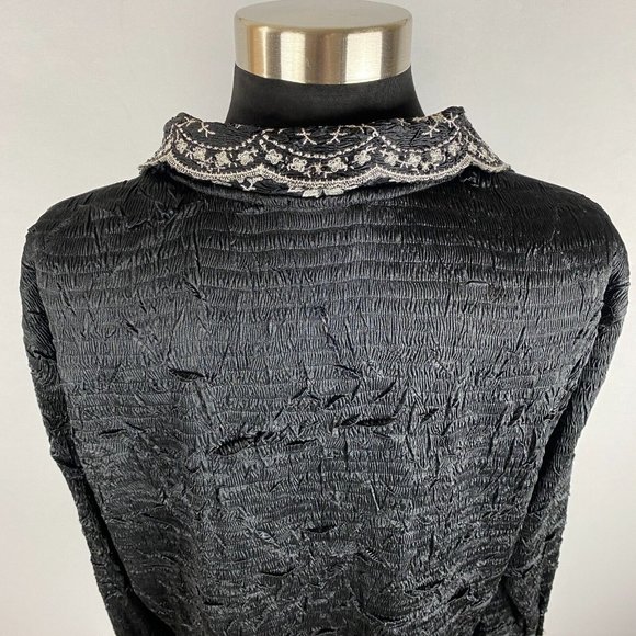 Alberto Makali Button Down Shirt Women's Size XL Crinkle Embroidered Sequins Art - Picture 8 of 12